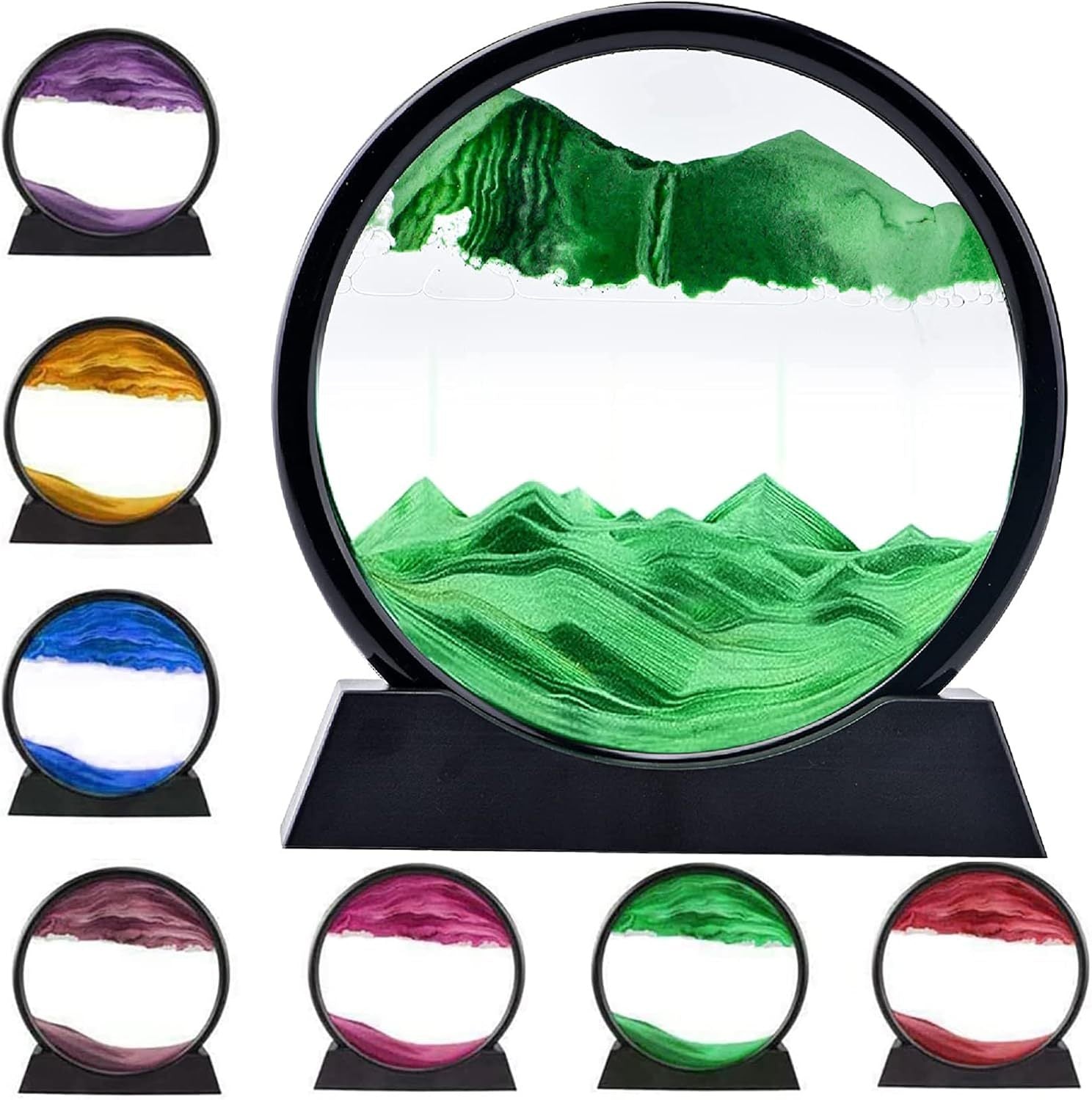 3D Moving Sand Art Picture Round Glass Sandscape Liquid Motion Flowing Sand Painting Desk Relaxing Decor - DonoHome