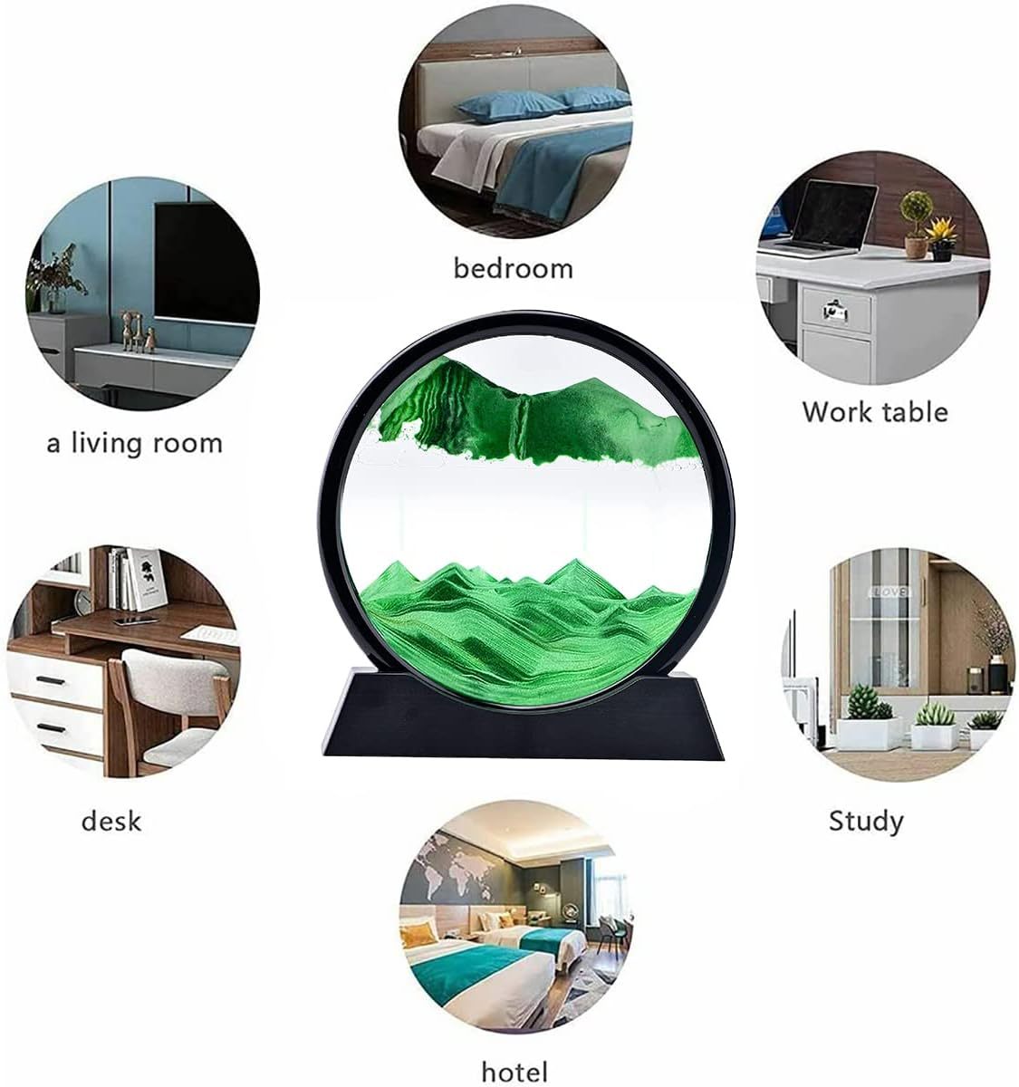 3D Moving Sand Art Picture Round Glass Sandscape Liquid Motion Flowing Sand Painting Desk Relaxing Decor - DonoHome