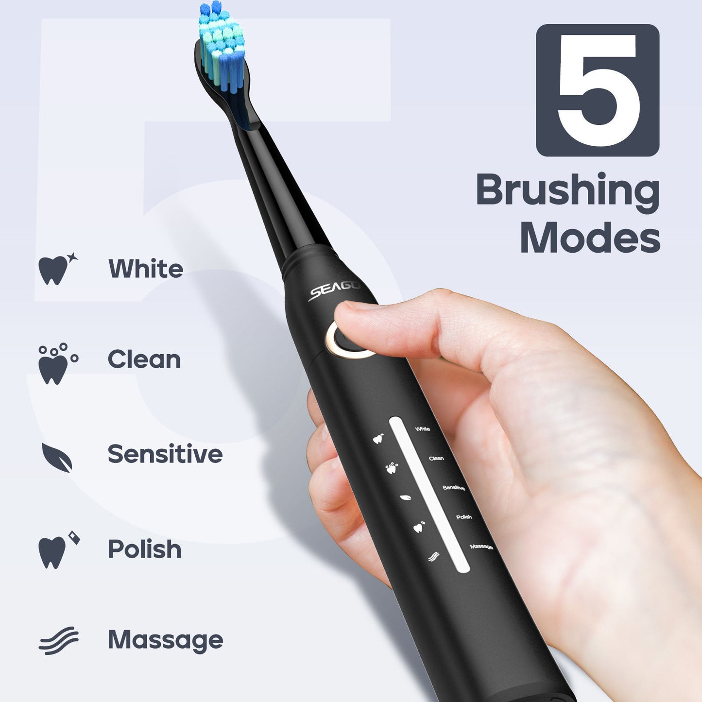 SEAGO Rechargeable Electric Toothbrush – 5 Cleaning Modes, Teeth Whitening Oral Care - DonoHome