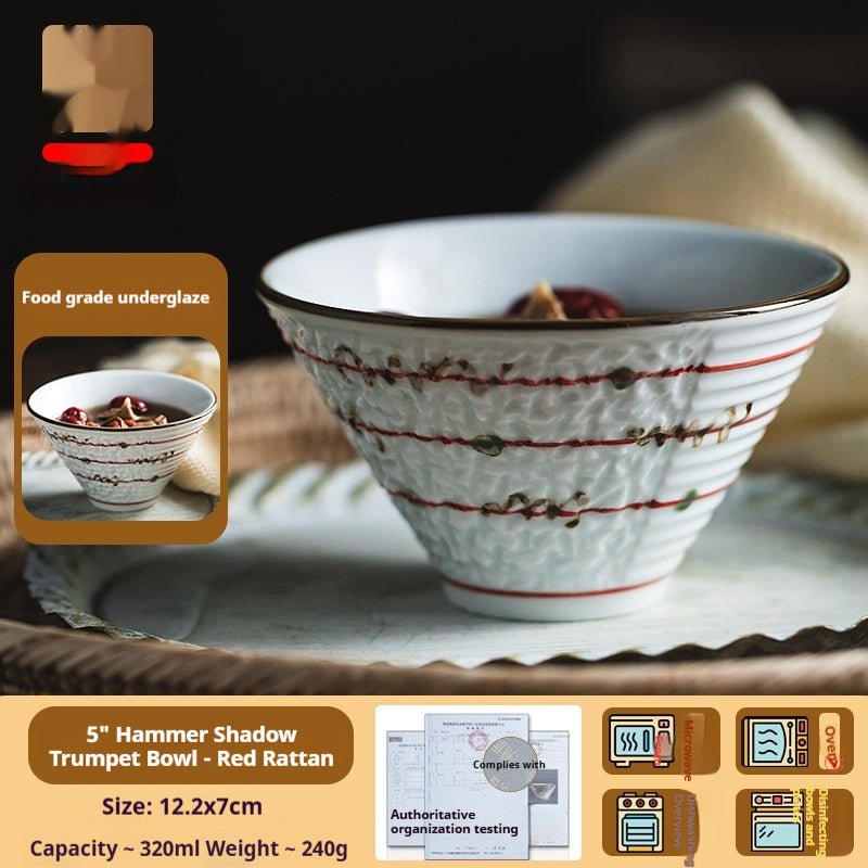 Retro Underglaze Porcelain Rice Bowl - Japanese-Inspired Ceramic Dining Bowl