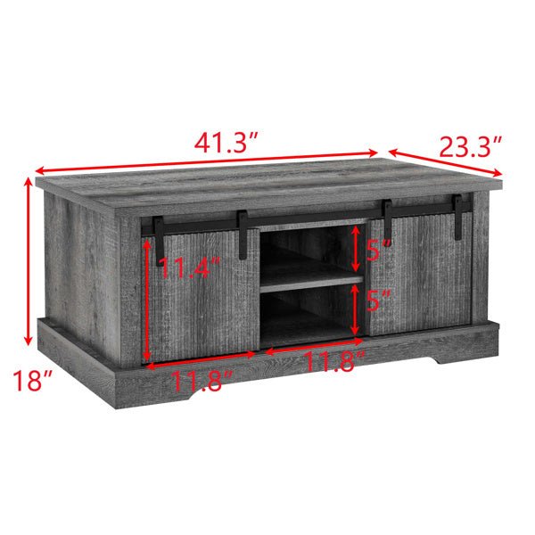 Rustic Farmhouse Coffee Table with Sliding Doors & Storage Shelves - 41 Inch - DonoHome