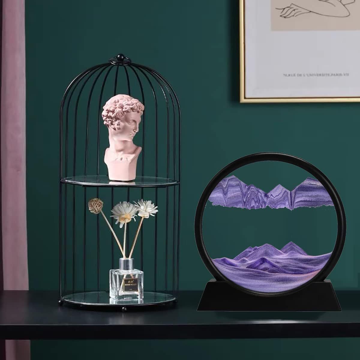 3D Moving Sand Art Picture Round Glass Sandscape Liquid Motion Flowing Sand Painting Desk Relaxing Decor - DonoHome