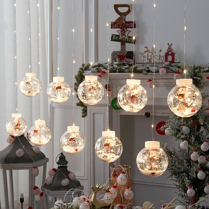 10 Pcs LED Christmas Curtain String Lights, Fairy Snowman Window Decoration