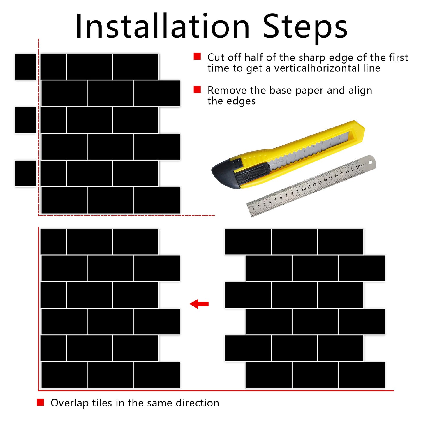 Black Glossy Peel & Stick Wall Tiles – Self-Adhesive Waterproof Backsplash for Kitchen & Bathroom
