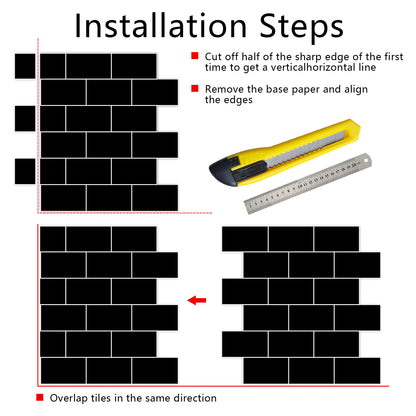 Black Glossy Peel & Stick Wall Tiles – Self-Adhesive Waterproof Backsplash for Kitchen & Bathroom