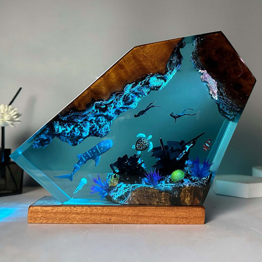Submarine Resin Diving Decorative Creative Medium Night Lamp with Ocean Theme Design