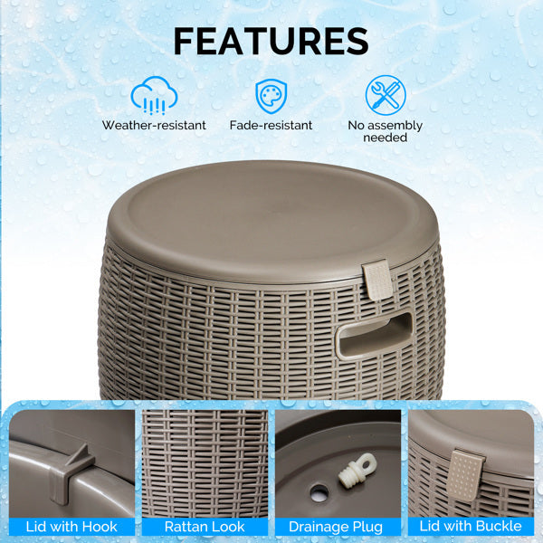 Rattan-Look Outdoor Cooler Side Table, 9.5-Gallon Ice Bucket (Taupe, Plastic)