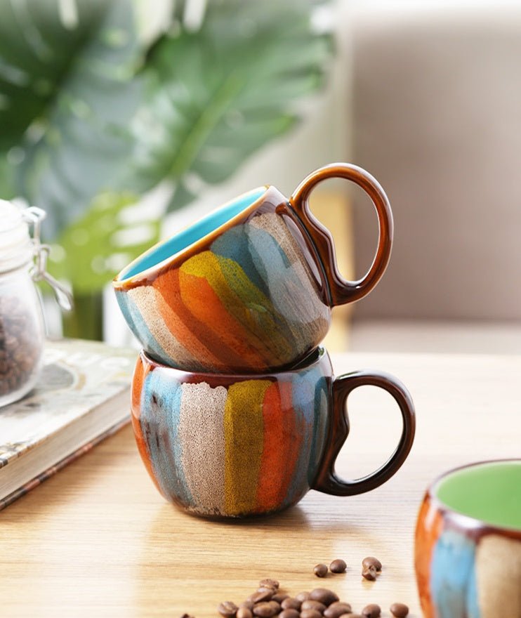 Creative Ceramic Mug with Lid & Spoon – Colorful Coffee, Milk & Breakfast Cup