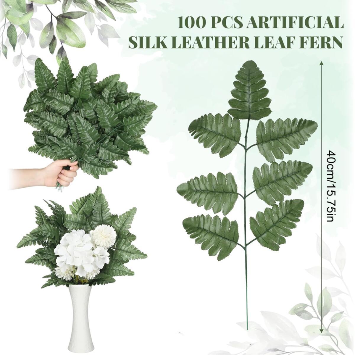 Artificial Fern Leaves Stem Green Cemetery Leaf Picks Wedding Flower Arrangements - DonoHome