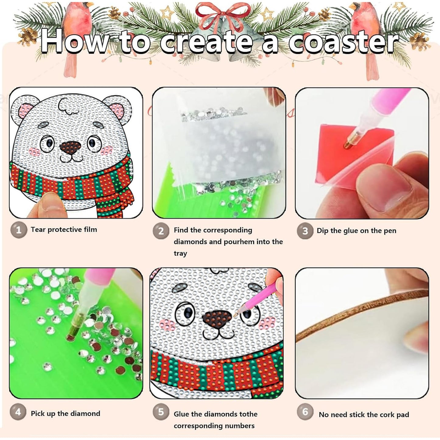 6Packs Christmas Rhinestones Art Coaster