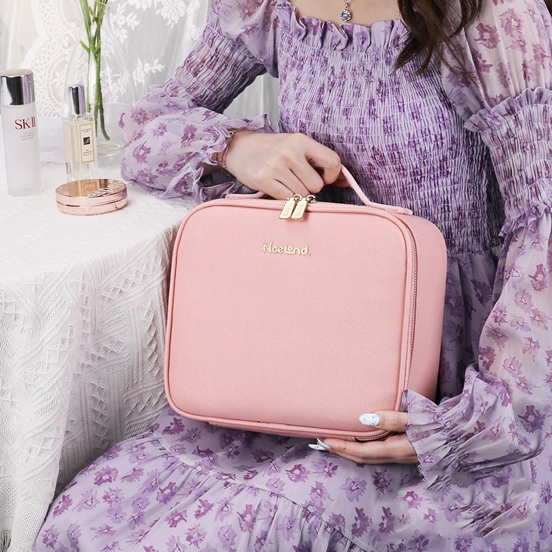 Portable LED Makeup Organizer Box with Adjustable Lighted Mirror