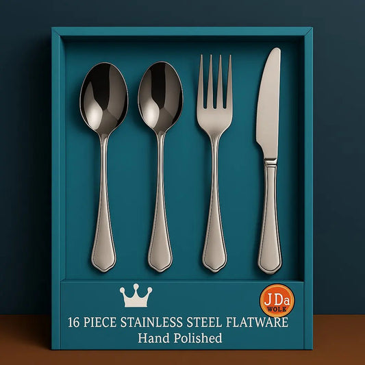 16-Piece Stainless Steel Flatware Set – Forks, Knives, Spoons & Teaspoons, Service for 4