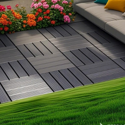 44 Pack Plastic Interlocking Deck Tiles – 12"x12" Waterproof Outdoor Patio Flooring for Balcony, Poolside & Backyard (Dark Grey)