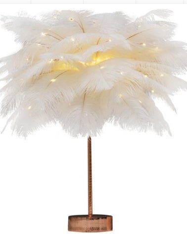 Decorative Feather Desk Lamp with Remote Control, USB & Battery Powered for Bedroom