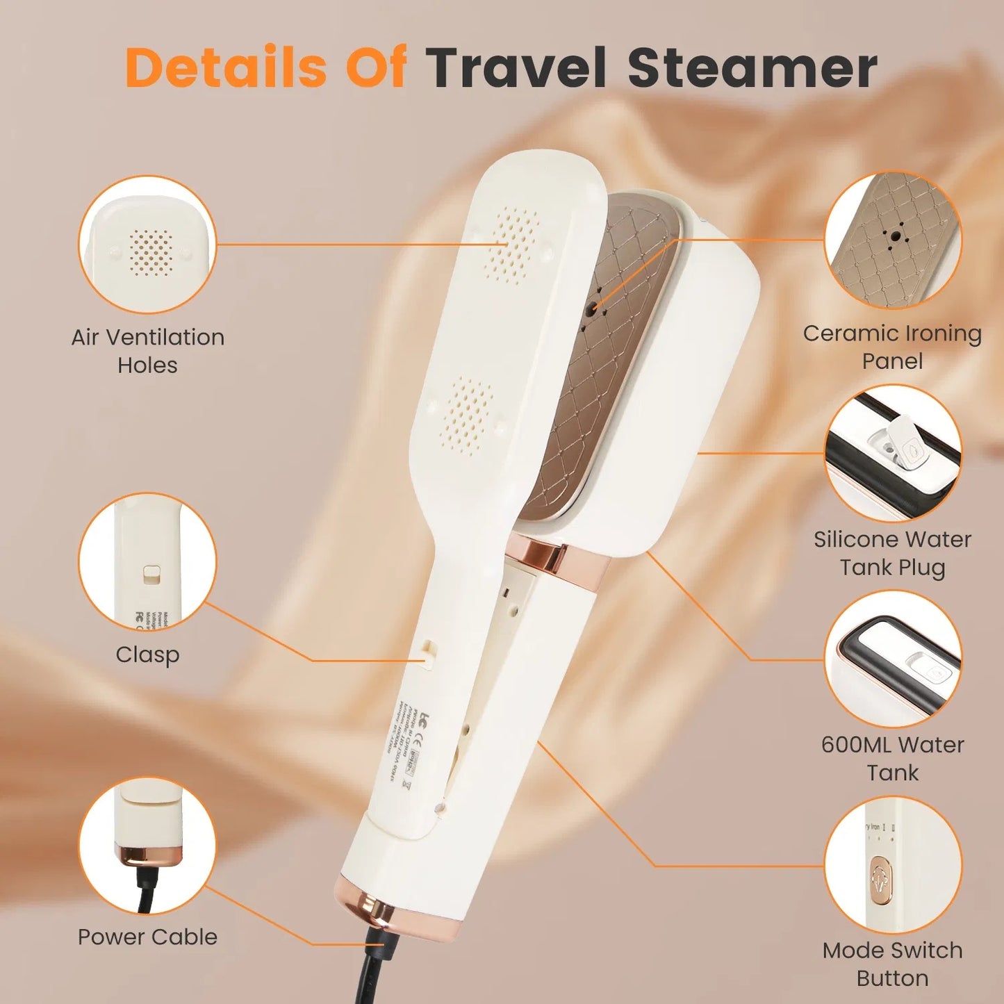 Portable 3-in-1 Steam Iron Press and Travel Garment Steamer, Handheld Clothes Wrinkle Remover with Flip Head, 1000W Fast Heating