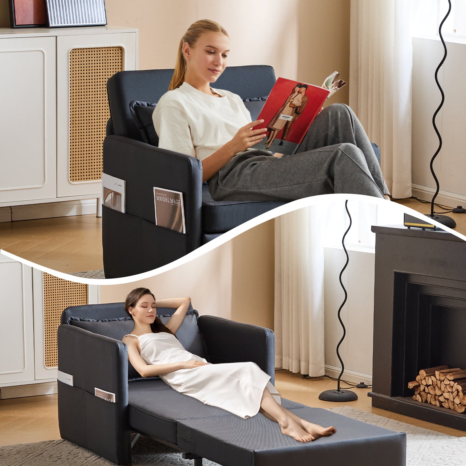 3-in-1 Sleeper Chair with USB Charging Ports and Tray Table - DonoHome