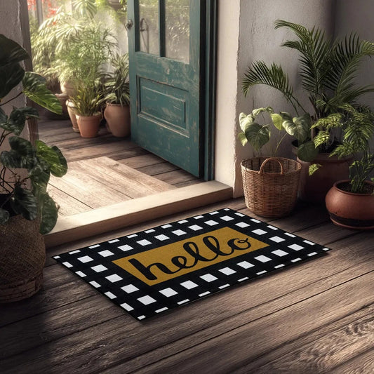 Black & White Checkered Welcome Doormat – Non-Slip Printed Entry Rug for Home, Kitchen & Bathroom