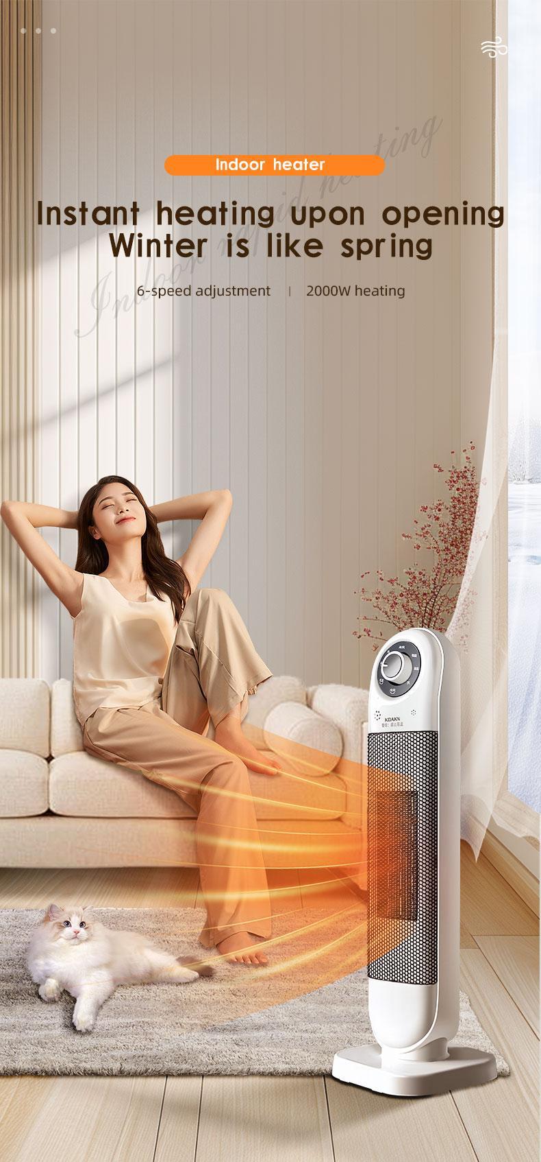 2000W Adjustable Indoor Space Heater with 6-Speed Settings, Safe & Efficient Heating for Home Use