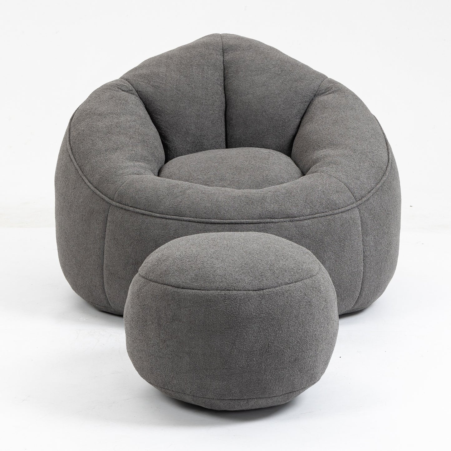 Plush Dark Gray Bean Bag Sofa Chair With High-Pressure Foam Padding – Cozy Lounger Seat With Ottoman For Bedroom Or Living Room Relaxation