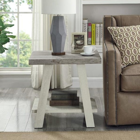 Contemporary Two-Tone Side Table with Lower Shelf (24″W × 22″D × 23″H, Athens Weathered Gray/Beige)