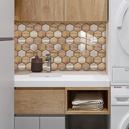 Hexagonal Wood Grain Peel & Stick Wall Tiles – Waterproof Self-Adhesive Backsplash for Kitchen & Bathroom