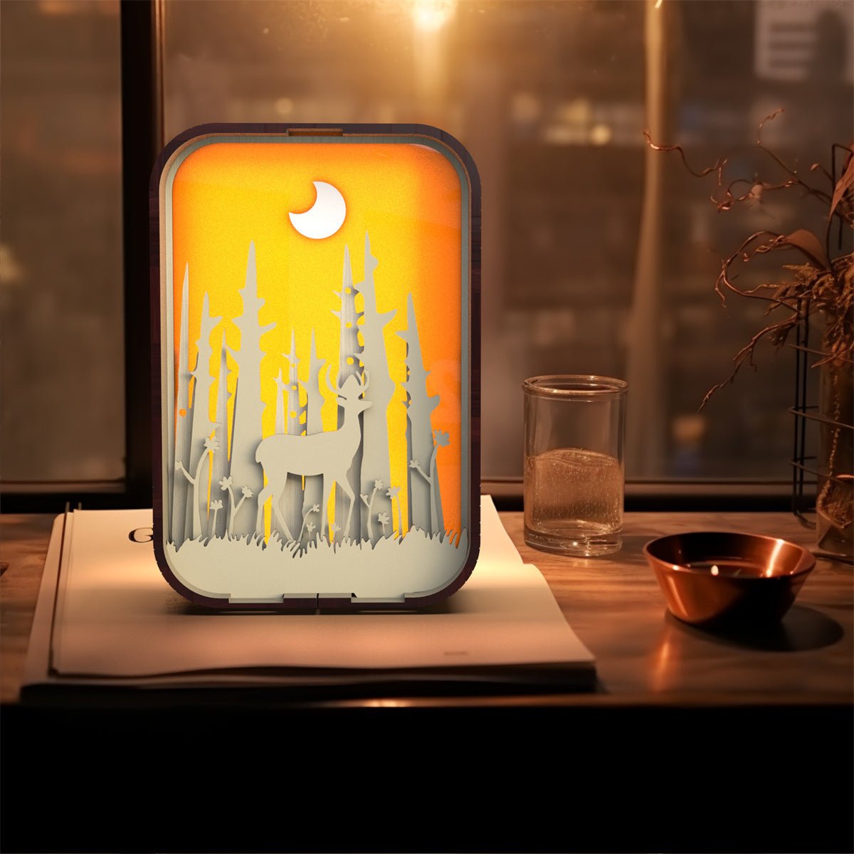 Minimalist Wood Carving LED Night Light, Dimmable Desktop Decoration Lamp
