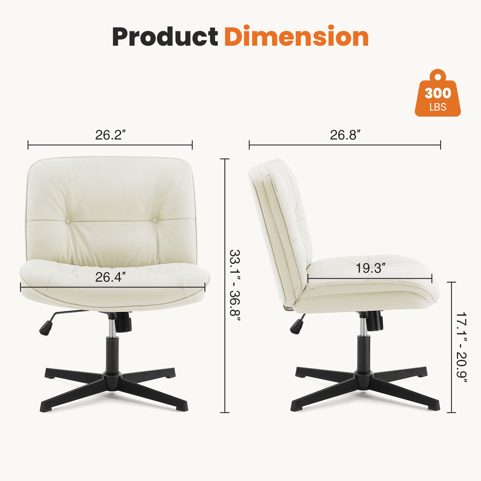Criss Cross Legged Chair, Armless Office Desk Wide Seat No Wheels, Swivel Height Adjustable Comfy - DonoHome