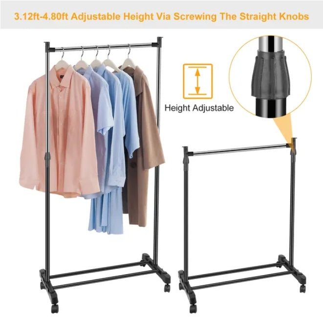 Adjustable & Foldable Rolling Garment Rack, Stainless Steel Clothes Hanger