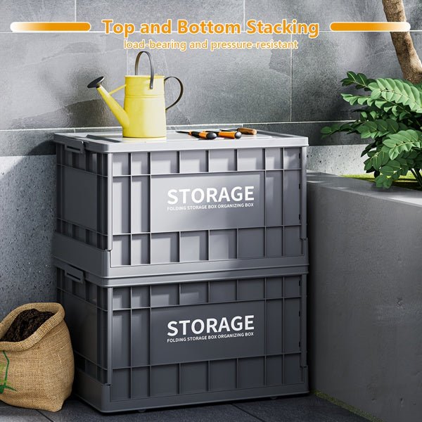 Industrial Style 44L Foldable Storage Box, Stackable Container, Dark Gray