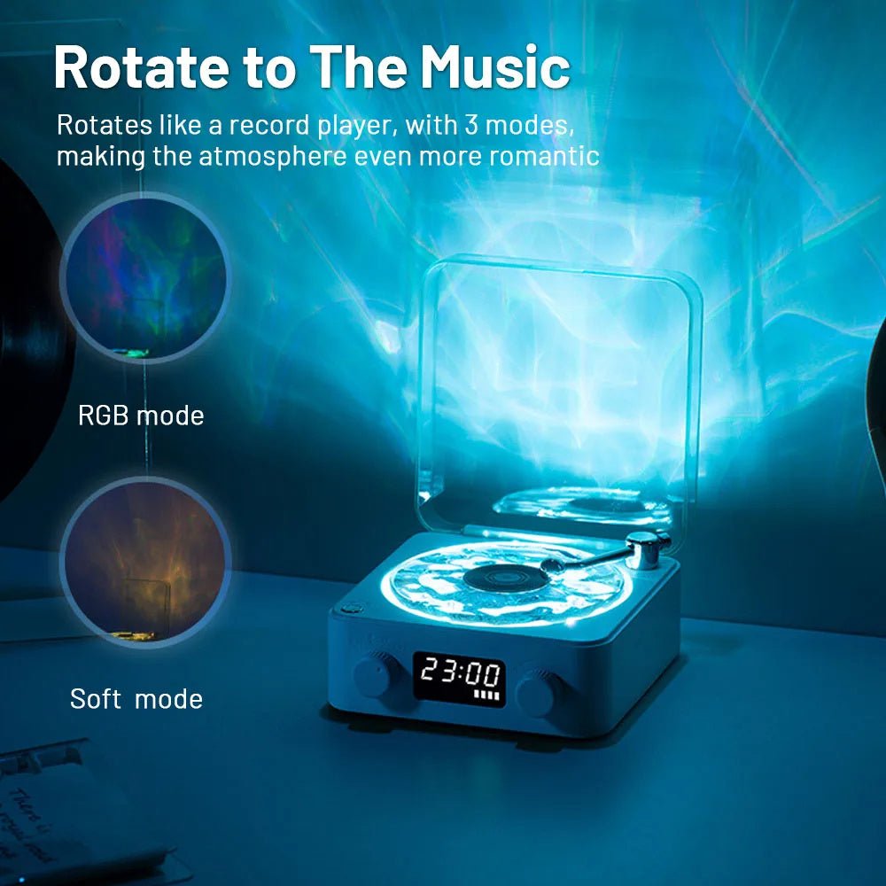 Retro Turntable Bluetooth Speaker with RGB Light & White Noise