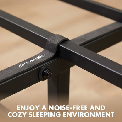 Metal Platform Bed Frame with Rustic Wood Headboard & Footboard (No Box Spring Needed) – Twin/Full/Queen