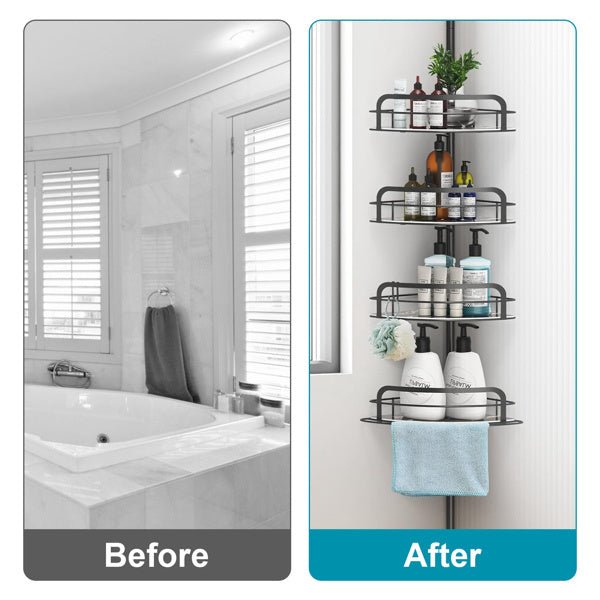 Corner Shower Caddy Tension Pole – 4-Tier Adjustable Rust-Free Bathroom Organizer Shelf