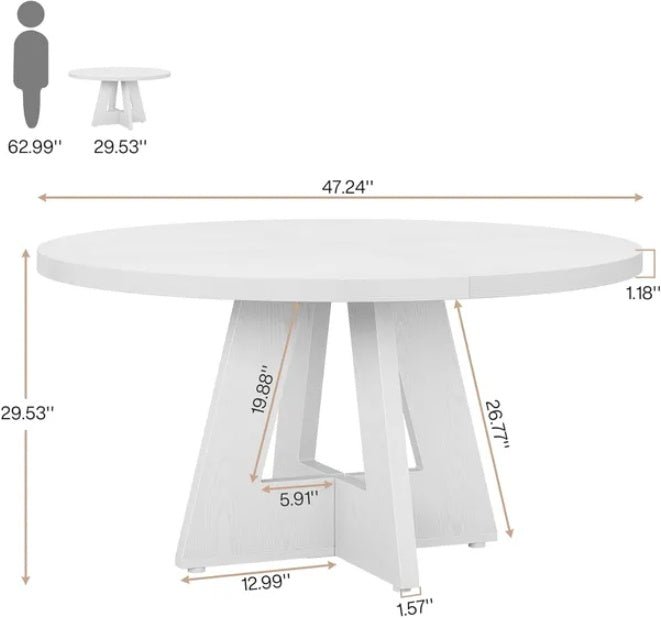47 Inch Modern Round Dining Table with Sturdy Base - Perfect for Family Meals and Home Decor - DonoHome