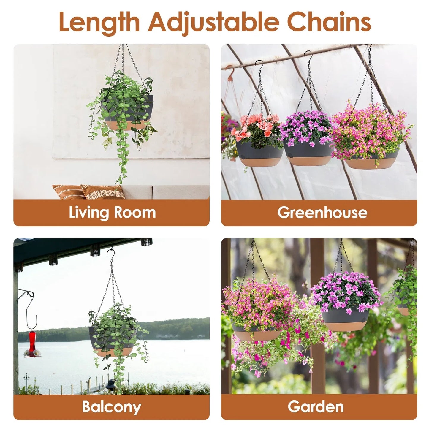 4Pcs Hanging Planter with Drainage & Self-Watering Tray – 9.6" Plastic Flower Pots for Indoor & Outdoor Plants