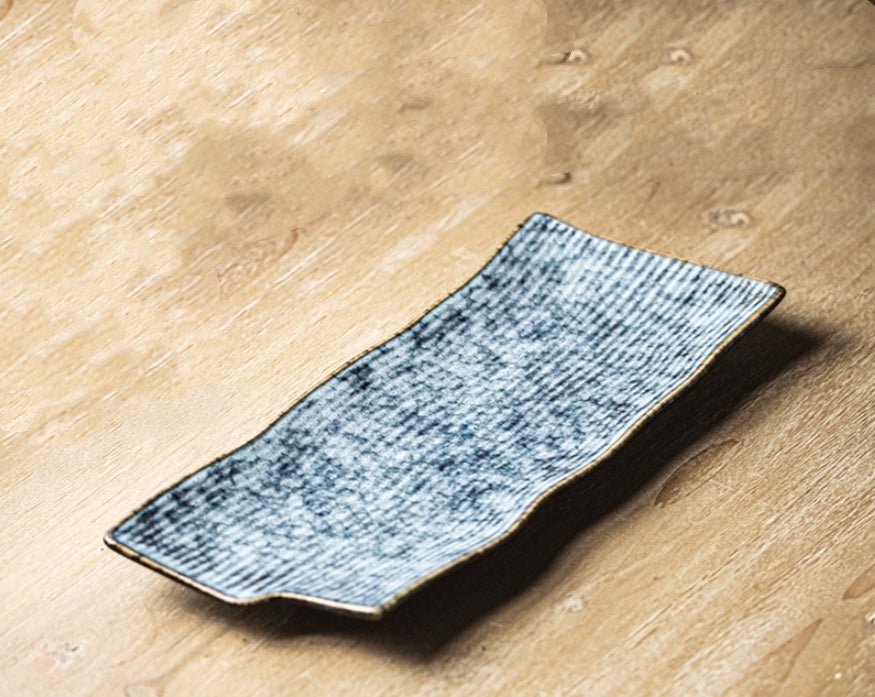 Irregular Long Ceramic Sushi Plates – Japanese Style Striped Flat Serving Dish