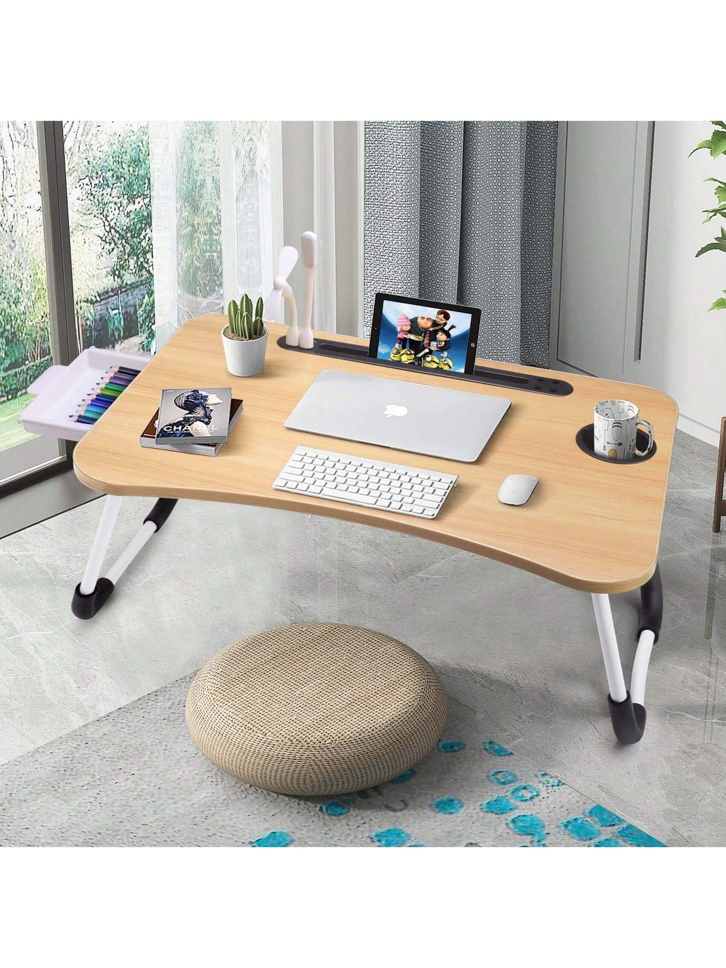 Portable Folding Laptop Desk with Cup Holder for Dorm, Bedroom, Office - Multifunctional Study Table - DonoHome