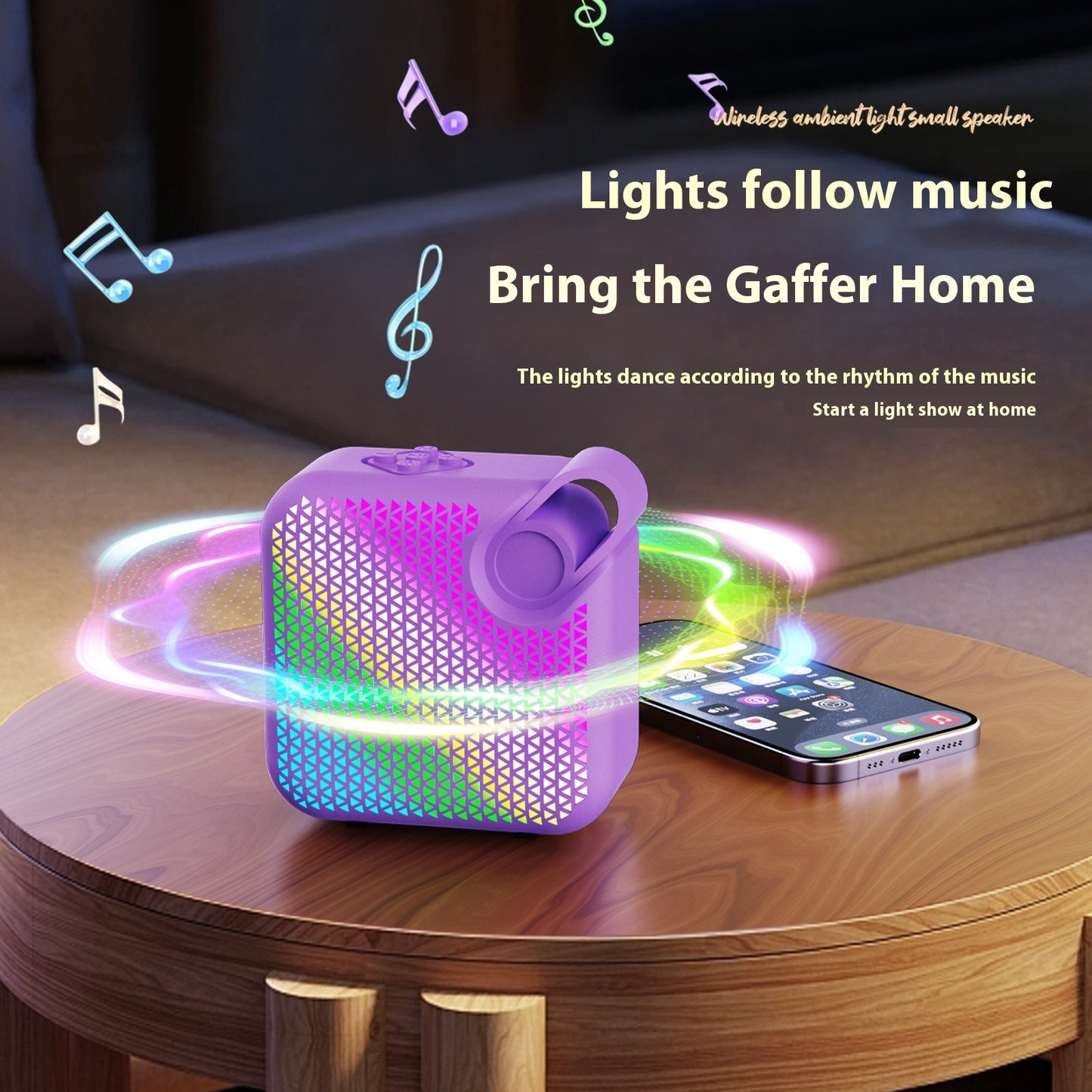 Portable Wireless Bluetooth Speaker, Compact Desktop Audio with LED Lights
