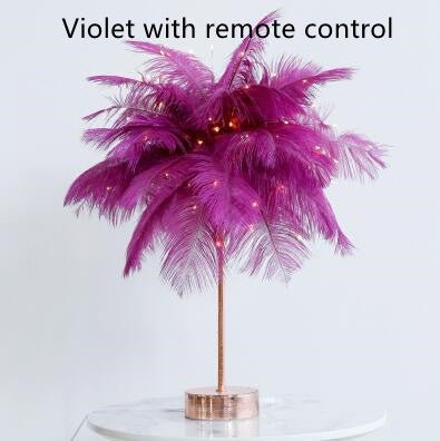 Decorative Feather Desk Lamp with Remote Control, USB & Battery Powered for Bedroom
