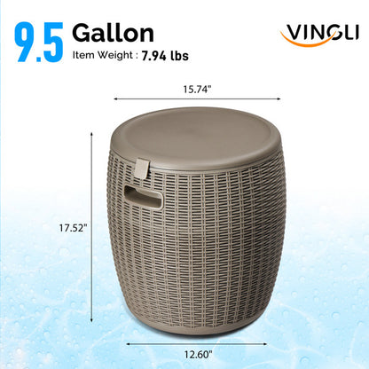 Rattan-Look Outdoor Cooler Side Table, 9.5-Gallon Ice Bucket (Taupe, Plastic)