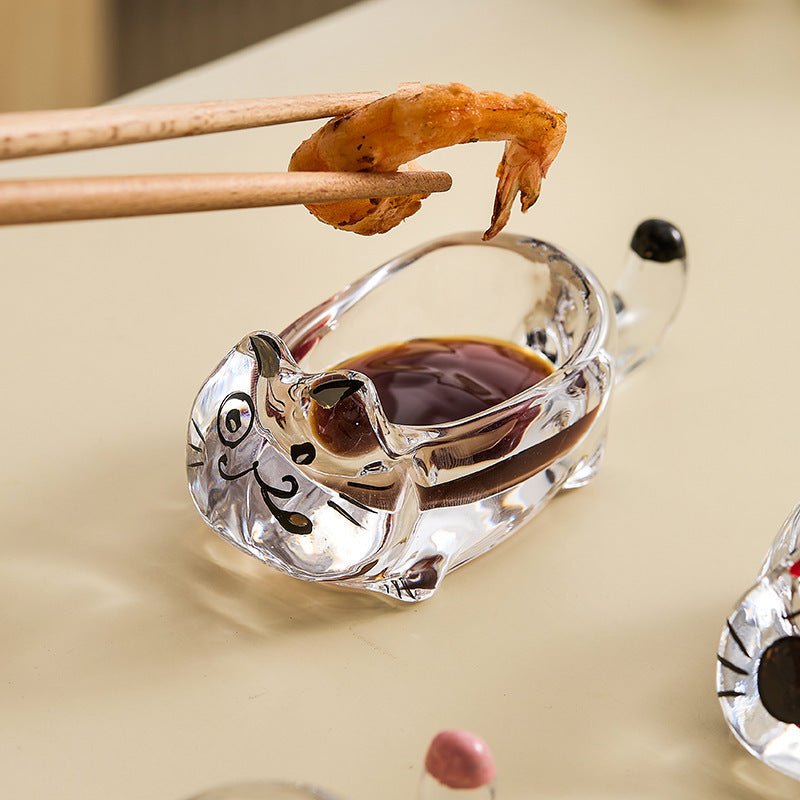 Cute Cat Crystal Glass Soy Sauce Dish for Sushi and Condiments