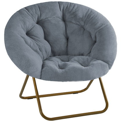 Faux Fur Saucer Chair – Cozy Round Accent Chair (White/Gray/Pink)
