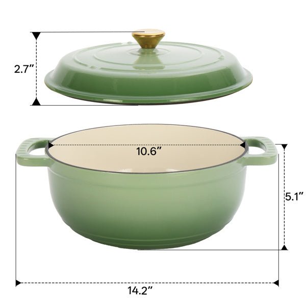 6QT Enamel Cast Iron Dutch Oven, Gradient Green, with Silicone Handles