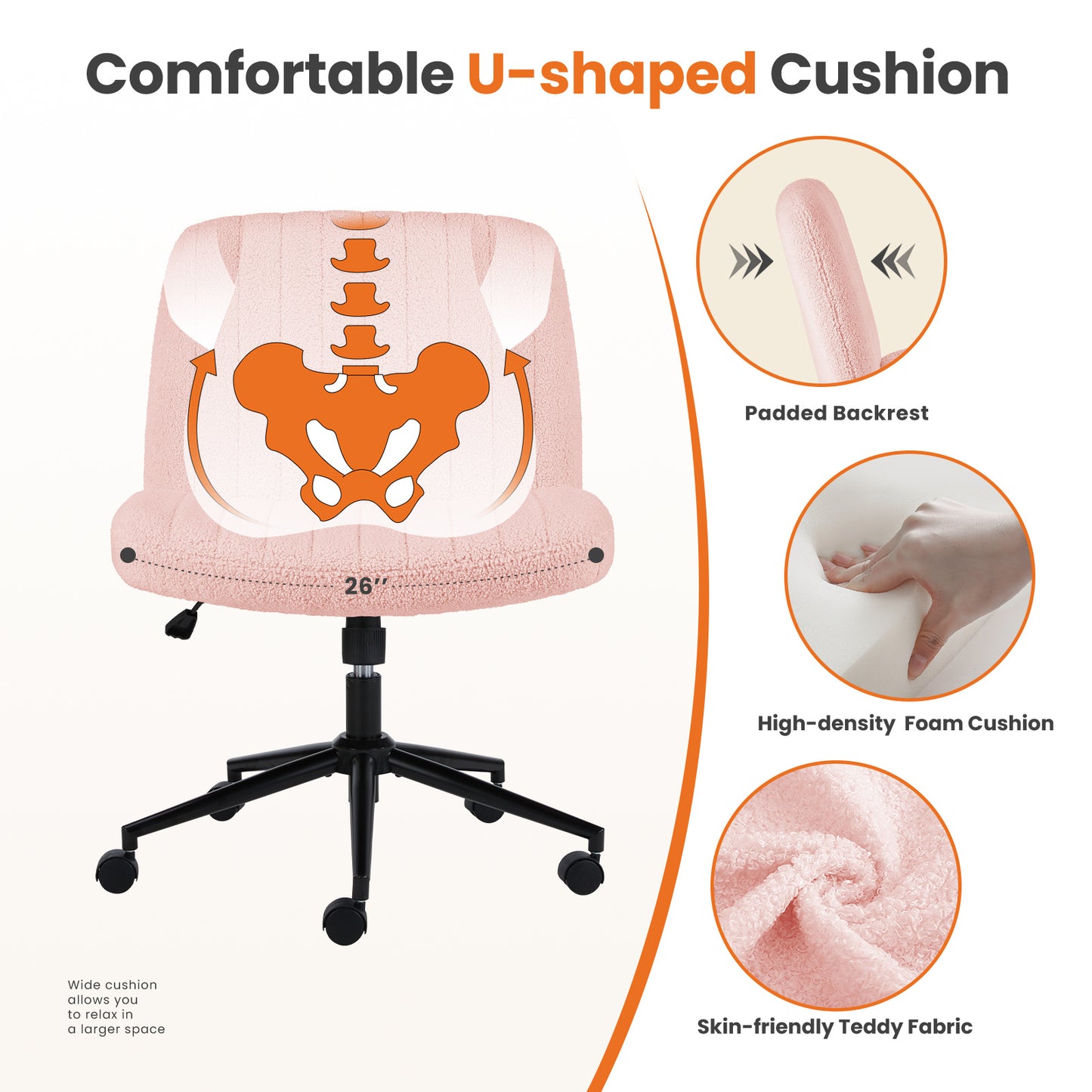 Armless Swivel Task Chair with Adjustable Height and Replaceable Wheels - DonoHome