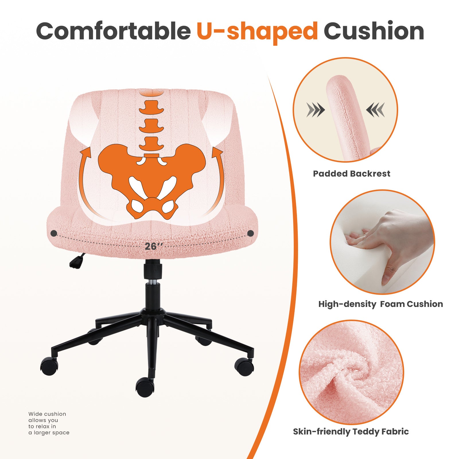 Armless Swivel Task Chair with Adjustable Height and Replaceable Wheels - DonoHome