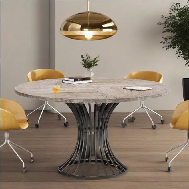 47" Round Wood Dining Table with Metal Base - Modern Family Meal Kitchen Decor - DonoHome
