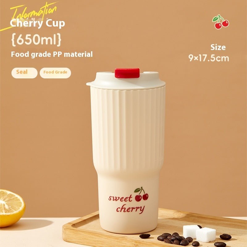 Creative Large Capacity Cherry Print Tumbler with Lid and Straw