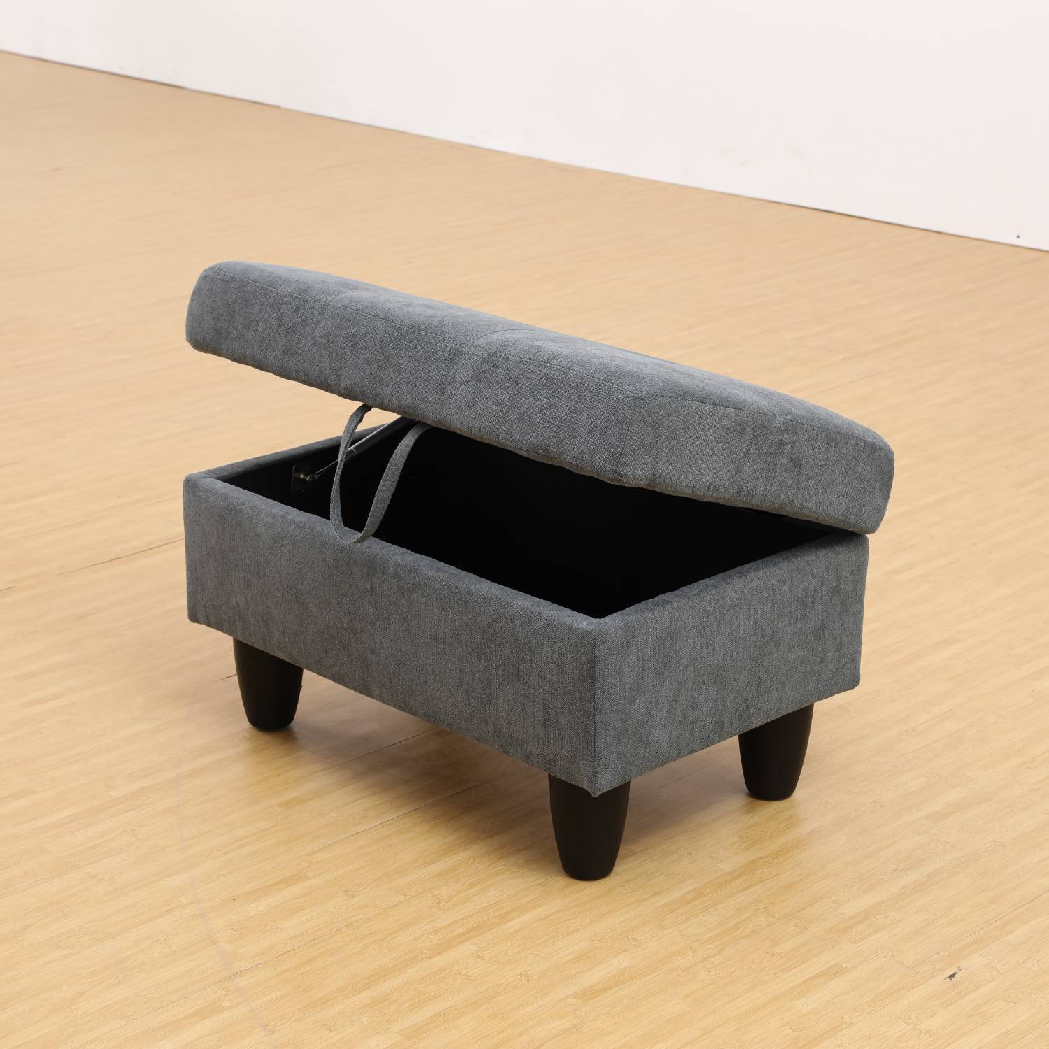 Modern Dark Grey Flannel Ottoman with Storage and Comfortable Seat - DonoHome