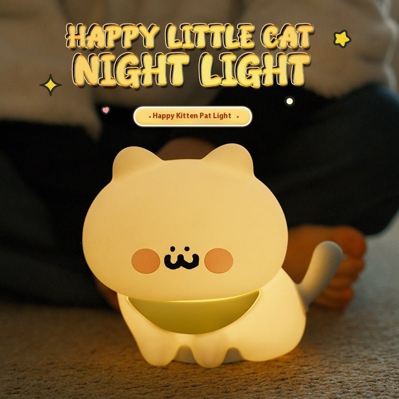 Cartoon Silicone Cat Night Light, Happy Kitten Bedside Mood Lamp for Bedroom & Kids Room Decoration