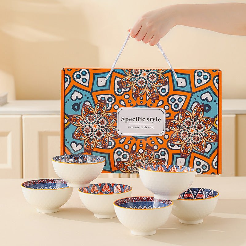 Colorful Ceramic Bowl and Plate Gift Set with Mandala Pattern - DonoHome