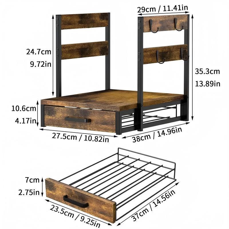 Coffee Maker Storage Rack with Cup Holder and K-Cup Drawer, Sturdy Countertop Organizer for Kitchen and Office